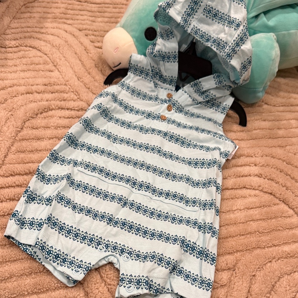 NEW Carters Teal Blue and White Striped Baby Romper Size 6 Months